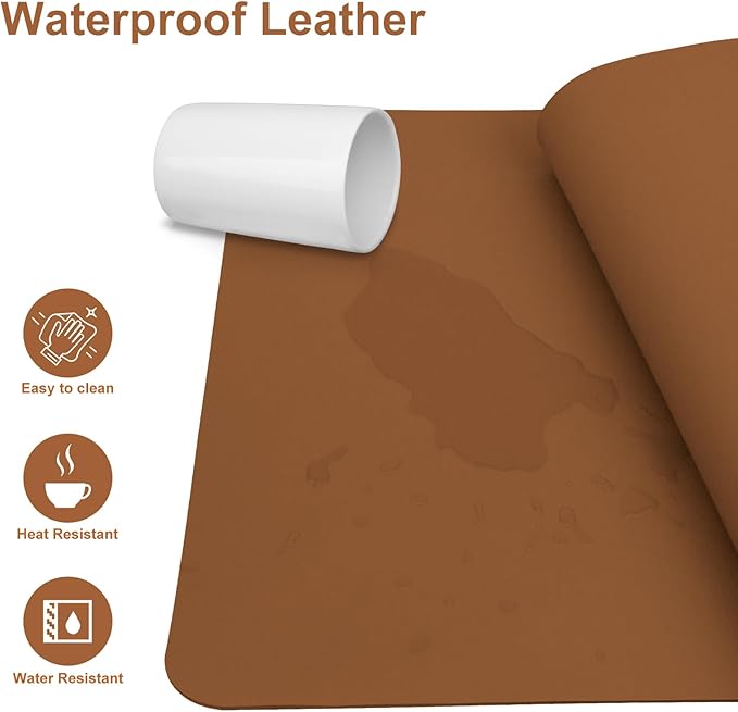 Desk Pad,Large Mouse Pad, Non-Slip PU Leathers Writing Pad,Desktop Protection Pad,Computer Desk Pad, Waterproof Table Mat, Desk Mat for Office and Home Writing (Brown;31.5"x 15.7")