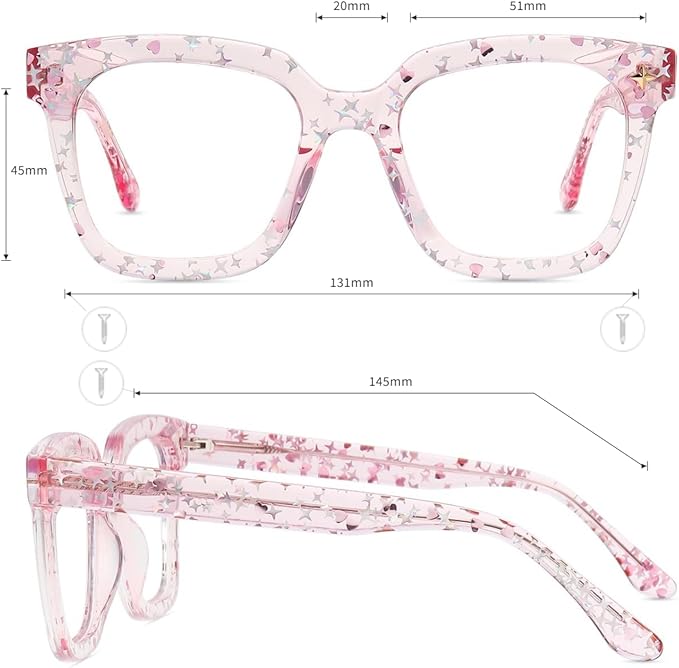 Firmoo Oversized Blue Light Glasses for Women Men Large Frame Anti Eyestrain & UV Protection Computer Gaming Blue Blocker Eyeglasses(Glare Pink)