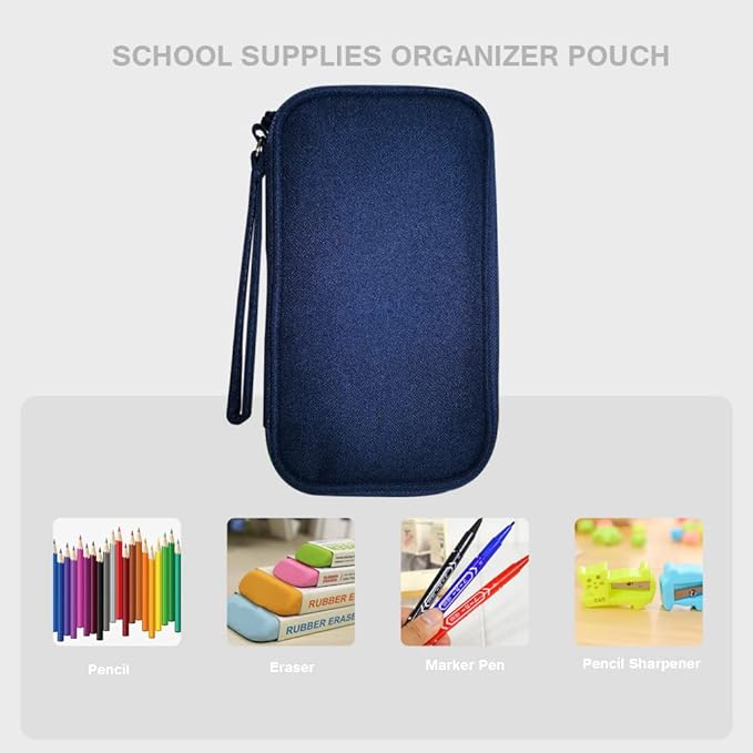 Electronics Organizer Bag Pouch Cable Charger Case Travel Shockproof Cord Carrying Case for Earphone Powerbank USB Hard Drive SD Card (Navy)