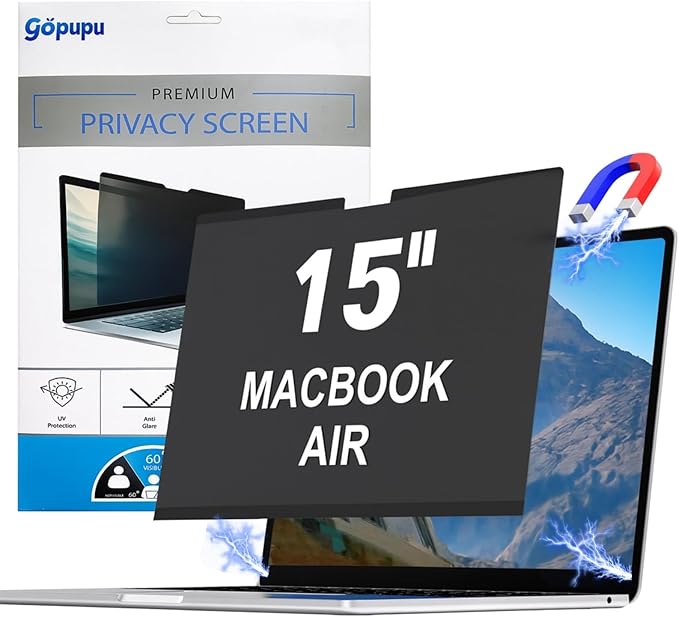 Strong Magnetic Privacy Screen Compatible with Macbook Air 15 Inch 2023-2026,M2 M3 M4 M5 Upgraded Removable Screen Protector Mac Air 15 inch Laptop Screen Filter Shield Anti BlueLight Glare Anti Spy A3448