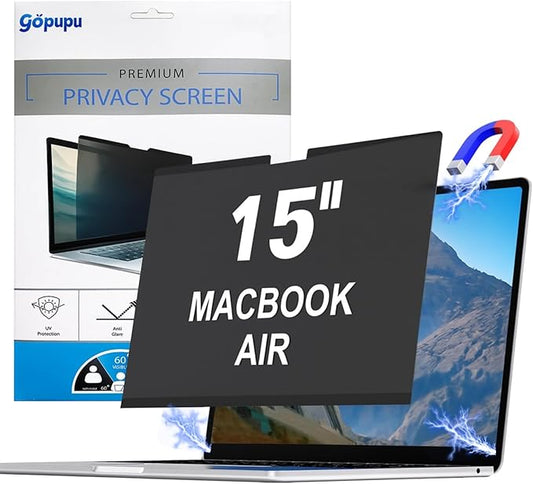 Strong Magnetic Privacy Screen Compatible with Macbook Air 15 Inch 2023-2026,M2 M3 M4 M5 Upgraded Removable Screen Protector Mac Air 15 inch Laptop Screen Filter Shield Anti BlueLight Glare Anti Spy A3448