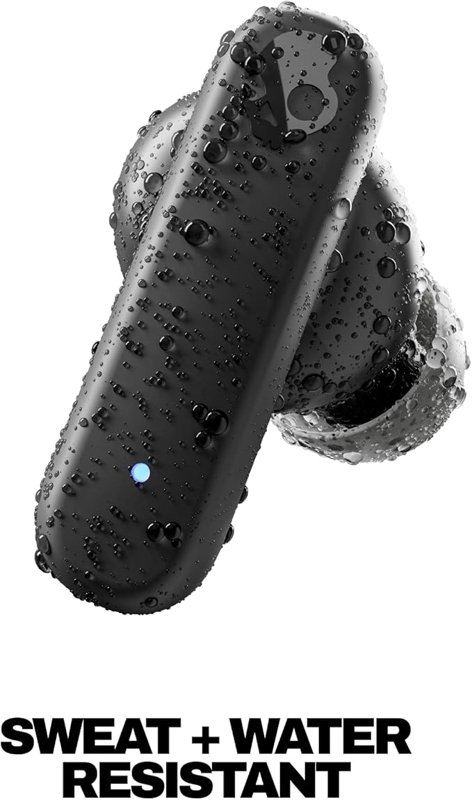 Skullcandy Smokin’ Buds Wireless Earbuds, Bluetooth Headphones, Noise Isolating Fit, Up to 20 Hours Battery, IPX4 Sweat and Water Resistant, Microphone for iPhone Android - True Black
