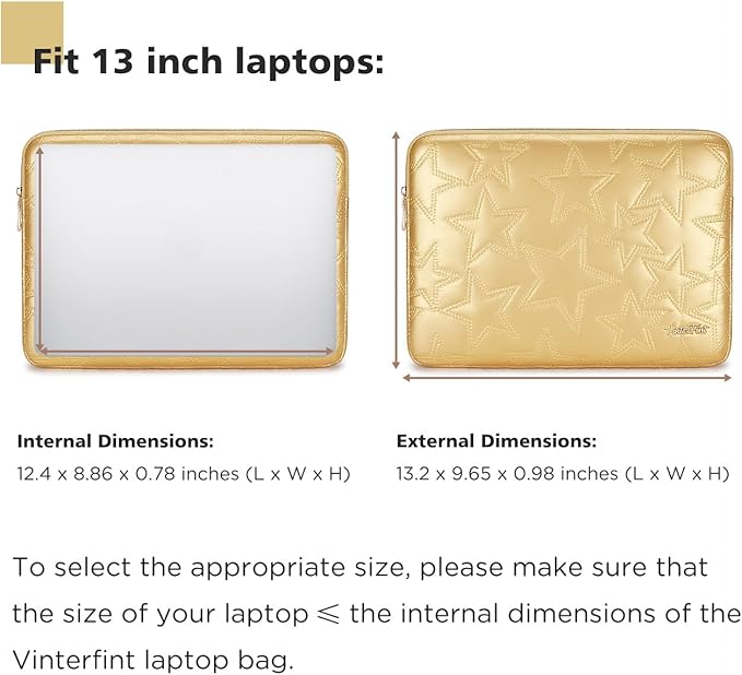 13 inch Laptop Sleeve Case for 13" MacBook Air M5/M4, 13" MacBook Neo/Pro, 13" Surface Laptop 7, 13" Latitude 5350/7350, 13.4" XPS 13, 13" ThinkPad L13 Gen 5, HP Notebook Bag Cover, Gold