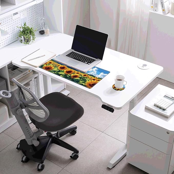 Gaming Mouse Pad Large Mousepad Sunflower Desk Mat 24x12 Desk Pad XL Computer Mat with Stitched Edge Rubber Base for Work Women Home Office