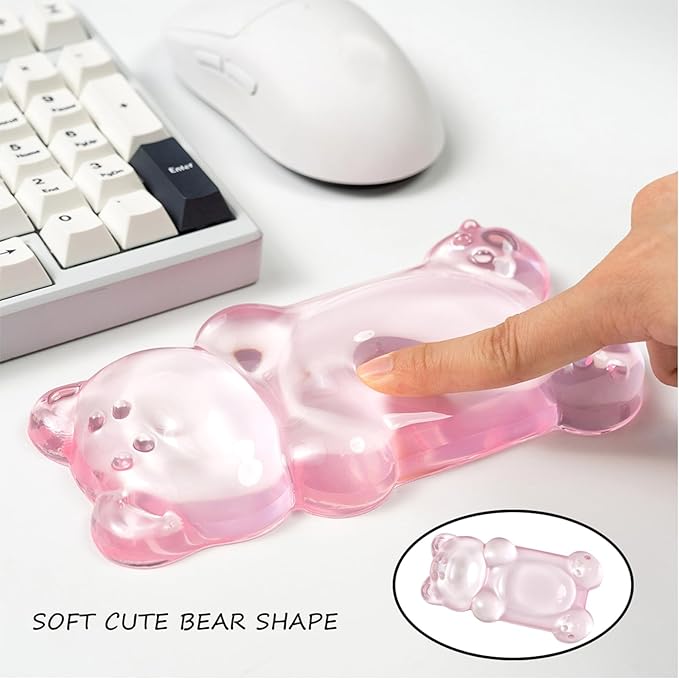 Ergonomic Silicone Gel Mouse Wrist Rest –Pink Clear Cute Bear Mouse Wrist Rest, Comfort & Support for Typing and Gaming