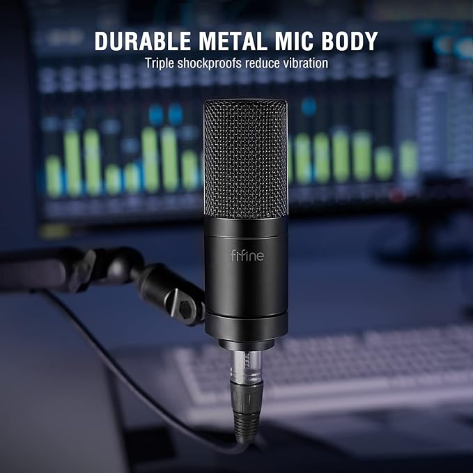 FIFINE XLR Microphone, Condenser Podcast Mic for Recording, Vocal, Voice-Over Streaming, Podcast, Singing, Cardioid Studio Microphone, Metal Material, Black-K669C