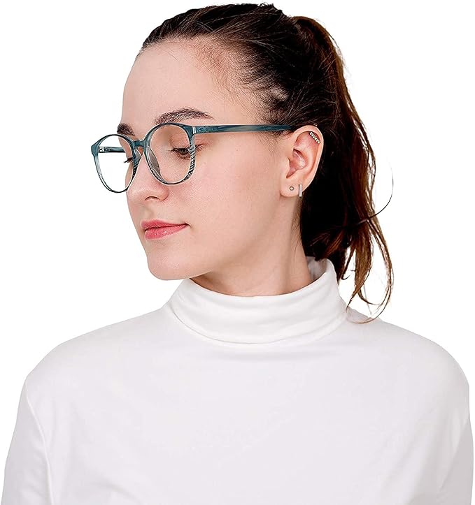 LifeArt Round Blue Light Blocking Glasses, Computer Glasses, Gaming Glasses, TV Glasses for Women Men (Striped Blue, 1.75 Magnification)