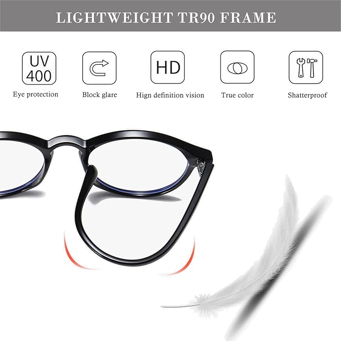 HJSTES Vintage Blue Light Glasses for Women Men Round Bluelight Blocking Glasses Thick TR90 Frame Eyeglasses
