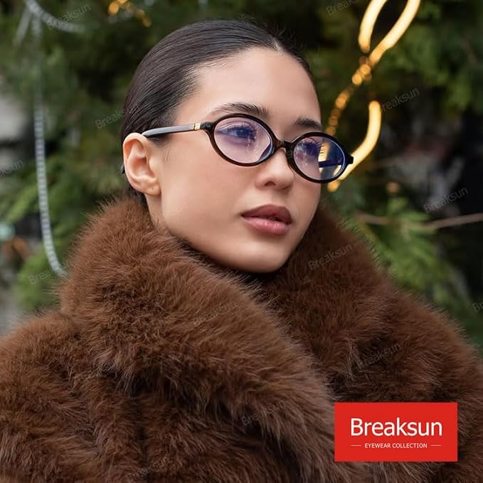Breaksun Fashion Oval Glasses for Women Men Retro Round Tortoise Frame Blue Light Glasses Nerd Eyeglasses