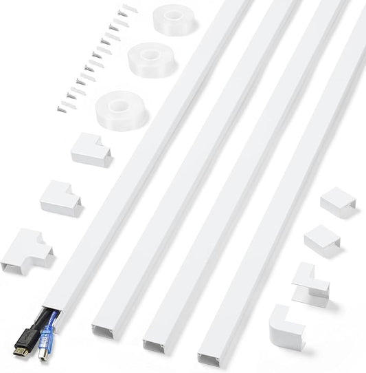 Cord Covers for Wires on Wall Extra-Long, 13.12ft TV Cord Hider Kit, Paintable Cable Management Concealer, TV Wire Hider for Wall, White Cable Raceway Channel, 4 x L39in x W0.95in x H0.55in by ZhiYo