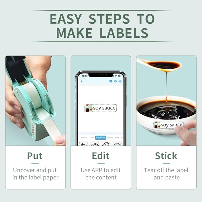 Mini Label Maker Machine with Tape, N12 Portable Thermal Printer, Bluetooth Label Maker, Sticker Printer with Multiple Templates for Small Business, Kitchen, School, Office Organization (Green)