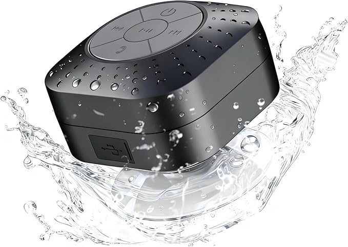 Densleonis Bluetooth Shower Speaker - Mini Wireless Water-Resistant Speaker with Suction Cup of Bathroom Speaker Small Gift for Kids, Black