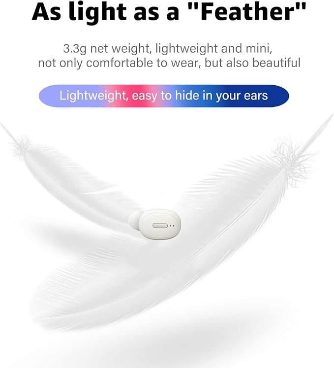 Single Bluetooth Wireless Earbud, Mini Invisible in-Ear Wireless Bluetooth Headphone 12 Hours Super Long Battery Life Suitable for Sports Work and Sleep - White