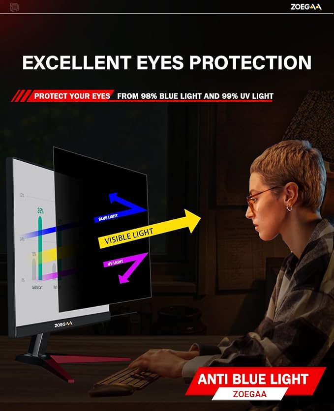 ZOEGAA 34 Inch Computer privacy Screen for 16:9 Widescreen Monitor,34 inch Removable Anti Blue Light Eye Protection Shield,Black Blackout Anti Spy Desktop Security Private Filter