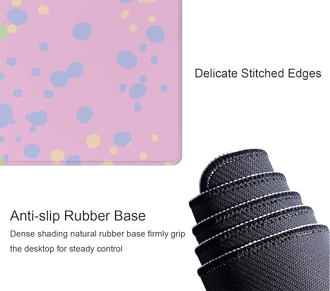 Colorful Polka Dots Large Gaming Mouse Pad with Stitched Edges, Desk Pad Extended Keyboard Mat, Non-Slip Rubber Base Mousepads for Laptop, Office, Home, 31.5X11.8 inch