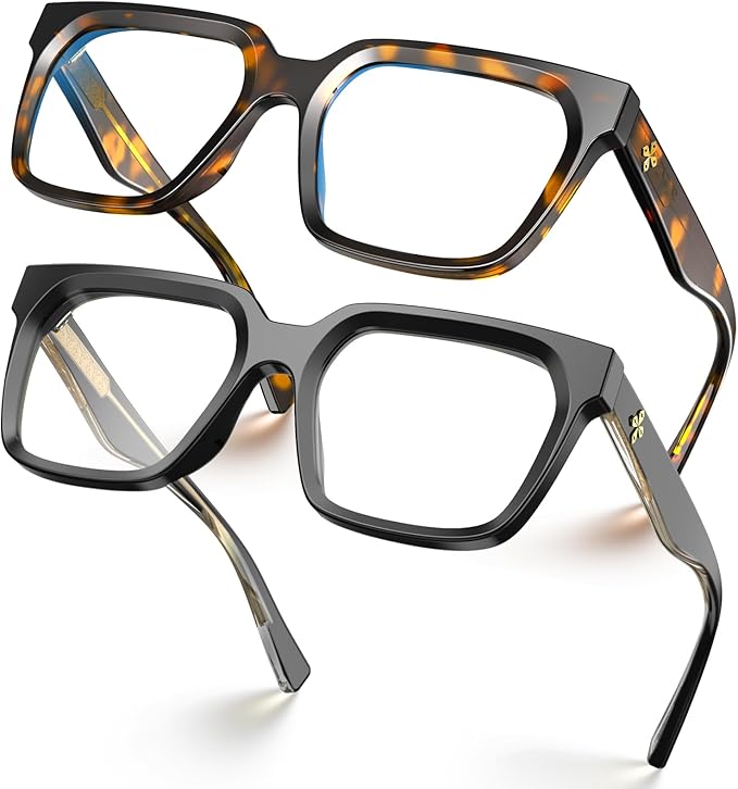 VISOONE 2 Pack Rectangle TR90 Blue Light Blocking Glasses Computer Eyewear with Preppy Look for Women and Men Cougar