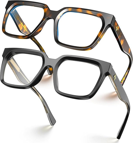 VISOONE 2 Pack Rectangle TR90 Blue Light Blocking Glasses Computer Eyewear with Preppy Look for Women and Men Cougar