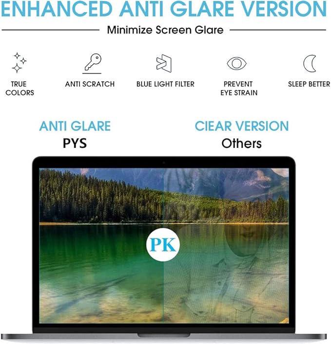 PYS Screen Protector for MacBook Pro 13 Inch (2016-2022, M1/M2) / MacBook Air 13 Inch (2018-2020, M1), Anti Blue Light and Anti-Glare, Anti-Fingerprint, Easy to Install, Relieve Eye Strain