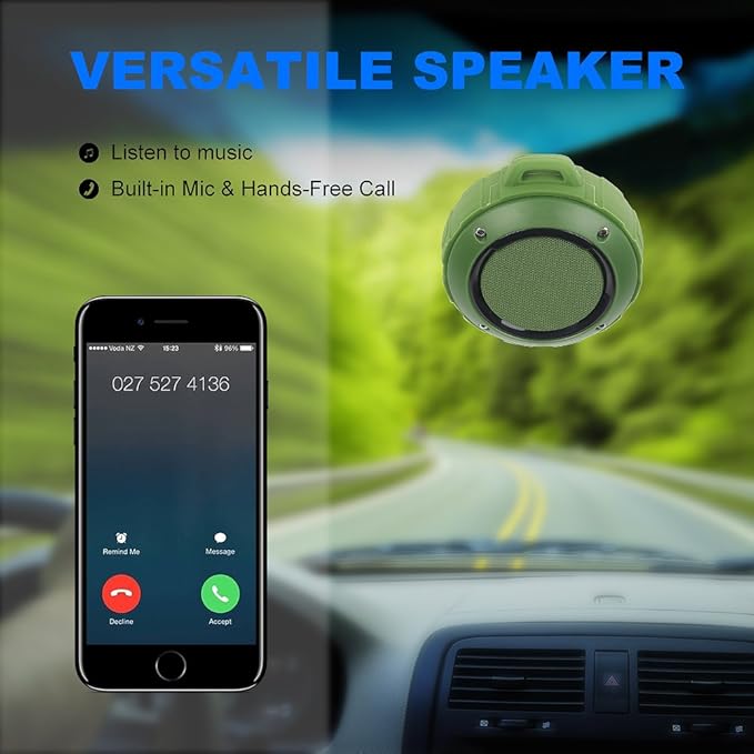Kunodi Outdoor Waterproof Bluetooth Speaker, Wireless Portable Mini Travel Speaker with Subwoofer, Enhanced Bass, Built in Mic for Sports, Pool, Beach, Hiking, Camping (Green)