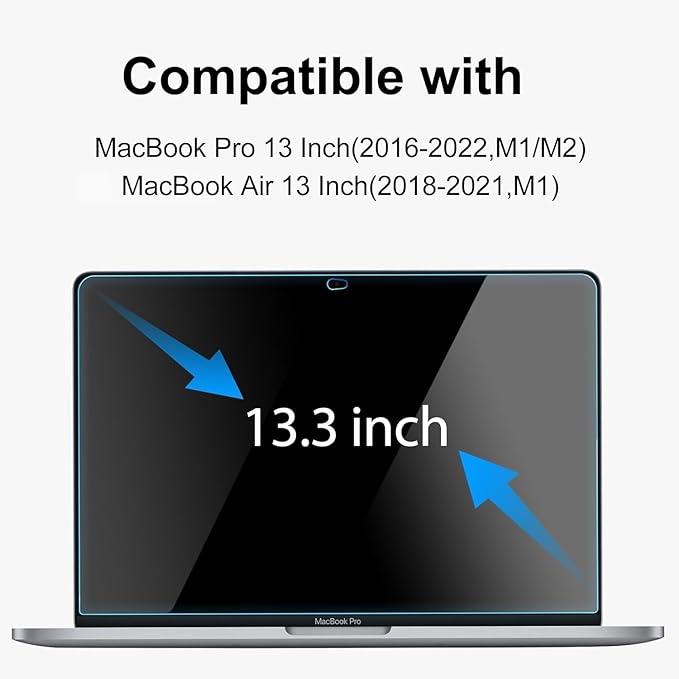 2Pack- 9H Hardness Tempered Glass Screen Protector for MacBook Pro 13" (M1/M2 2016-2022)/ MacBook Air 13 inch (M1 2018-2021), Bubble Free, Ultra Thin HD Transparency, Anti Scratch