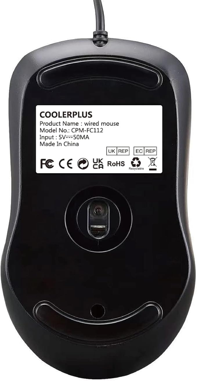 FC112 USB Optical Wired Computer Mouse with Easy Click for Office and Home, 1000DPI, Premium and Portable,Compatible with Windows PC, Laptop, Desktop, Notebook (Black)
