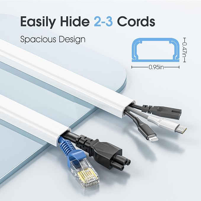 Wire Covers for 2 Cords TV on Wall, 47in Paintable Cable Hider, Medium Cable Management Kit, Cord Hiding for Wall White, W0.95in H0.47in - Image 2