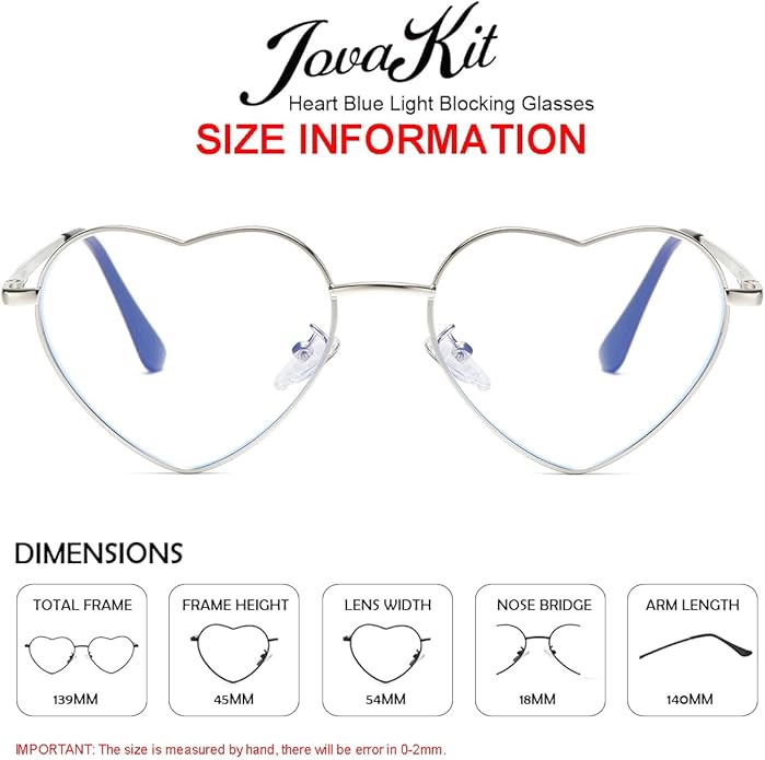 JOVAKIT Heart Shaped Blue Light Blocking Glasses for Women Fashion Vintage Lovely Style Metal Frame Eyeglasses