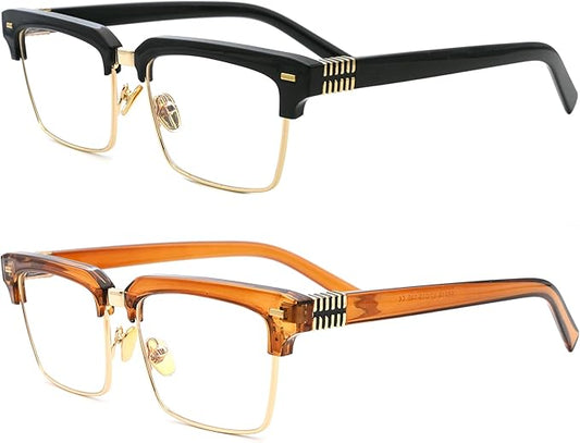 Semi Rimless Rectangle Blue Light Glasses Men Women Black Square Eyewear