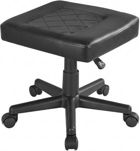 VECELO Under Desk Footrest, PU Ergonomic Foot Rest with Wheels, Comfort Padding, Height Adjustable for Relieving Leg Pain, Stiffness, Black