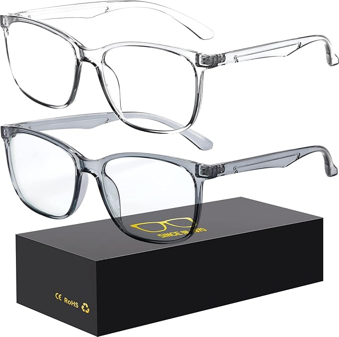 Oilway Blue-Light Blocking Glasses Computer Reading/Gaming/TV/Phones Glasses Fashion Anti Eyestrain Glasses for Women Men（A4 Gray + Transparent）