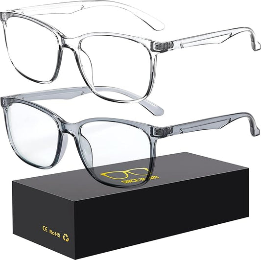 Oilway Blue-Light Blocking Glasses Computer Reading/Gaming/TV/Phones Glasses Fashion Anti Eyestrain Glasses for Women Men（A4 Gray + Transparent）