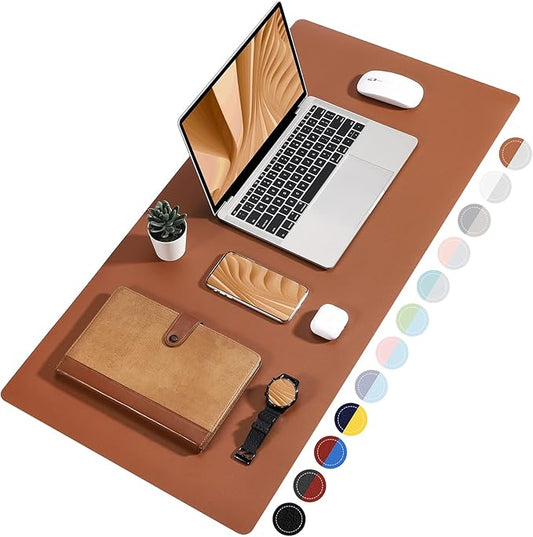 TOWWI Dual Sided Desk Pad, Large Desk Mat, Waterproof Desk Blotter Protector Mouse Pad, Leather Desk Pad Large for Keyboard and Mouse (36" x 17", Brown/Gray)