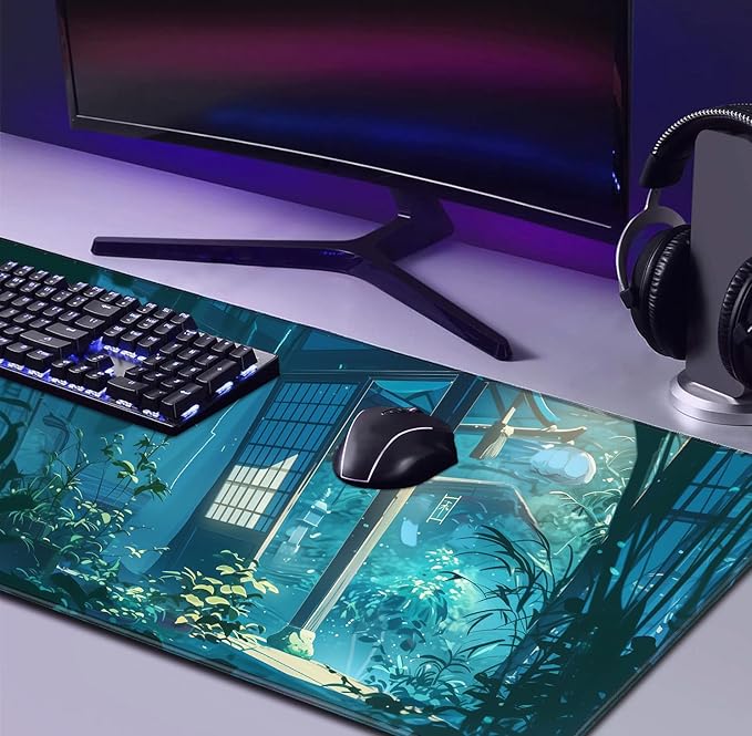 Anime Tropical Plants XL Extended Game Keyboard Pad, Women's Office Decoration Laptop Keyboard Pad 35.4 x 15.7 x 0.12 Inches