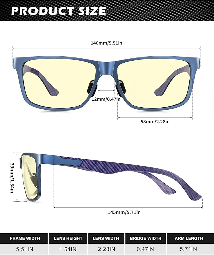 ANYLUV Carbon Fiber Reading Glasses for Men Women, Blue Light Blocking Computer Readers, Anti Glare Spring Hinge