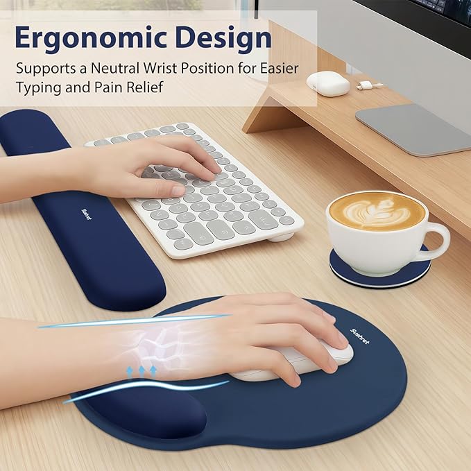 Sushret Mouse Pad and Keyboard Wrist Rest, 3-in-1 Gel Memory Foam Ergonomic Mouse Pad with Wrist Rest Set, Gaming Mousepad Arm Cushion Support for Computer Office Desk Accessories Cute Setup,Dark Blue