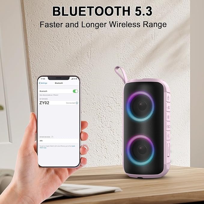 Bluetooth Speaker, 2026 New Portable Wireless Speaker with 6D Loud Sound, IPX7 Waterproof Stocking Stuffers, HD Call, RGB Lights, 12H Playtime for Home/Party/Outdoor/Beach, White Elephant Gift