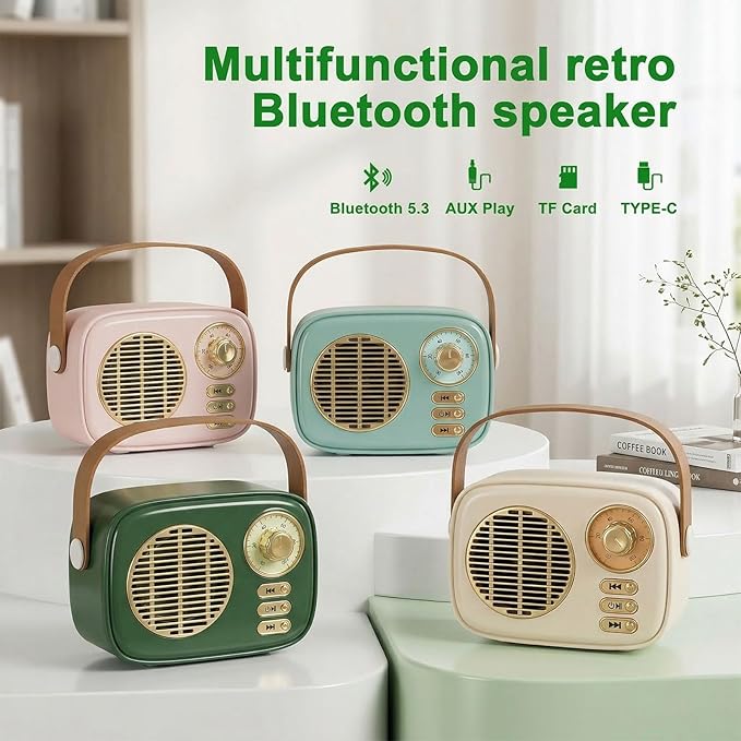 Retro Bluetooth Speaker, Vintage Decor, Gifts for Women Men Teen Girls,Portable Wireless Bluetooth Speaker, Cute Aesthetic Style for Office Kitchen Desk Bedroom Outdoor Support USB/TF Card/AUX (Blue)