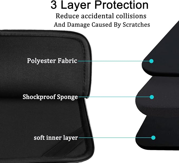 Laptop Sleeve case 14 inch, Protective Soft Padded Computer Carrying Bag Durable Laptop Cover Compatible with 14" MacBook HP Lenovo Dell ASUS Acer Chromebook Notebook Bag, Black