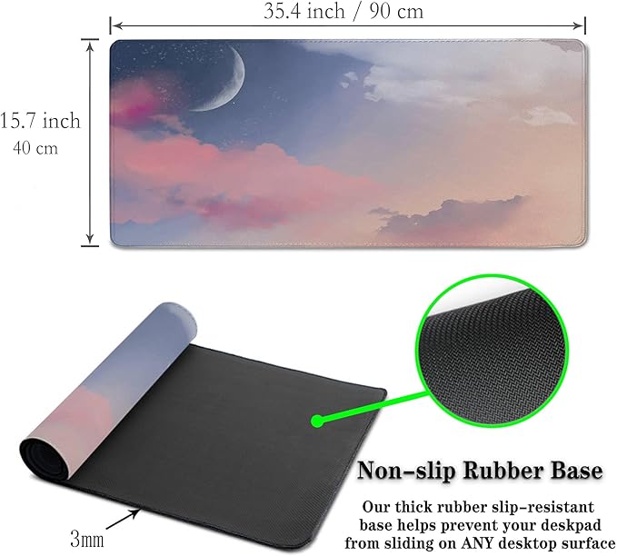 Big Mouse Pad Pink Desk Decor for Girls, Gaming Mouse Pads Desk Pad for Woman Keyboard Mousepad, Mouse Pad Big Non-Slip Rubber Base, 35.4" X 15.7" for Work/Game/Office Watercolor Pastel Sky