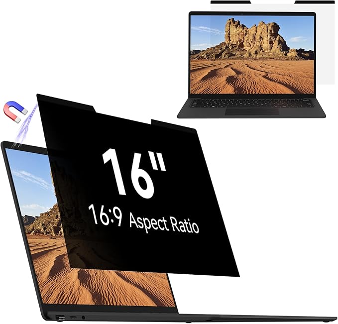 Mamol Magnetic Laptop Privacy Screen 16 inch,16:9 Aspect Removable Anti Glare Blue Light Privacy Filter, Black Shield Compatible with HP/Dell/Acer/Asus/Samsung/Lenovo/Thinkpad Envy