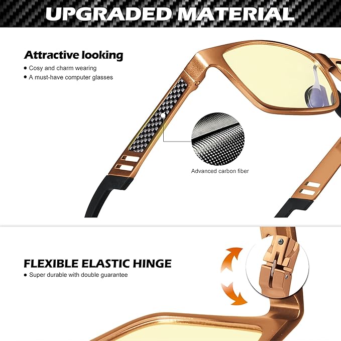 ANYLUV Blue Light Blocking Glasses Men Computer Gaming Glasses Lightweight Al-Mg Metal Anti Eyestrain Eye Protection