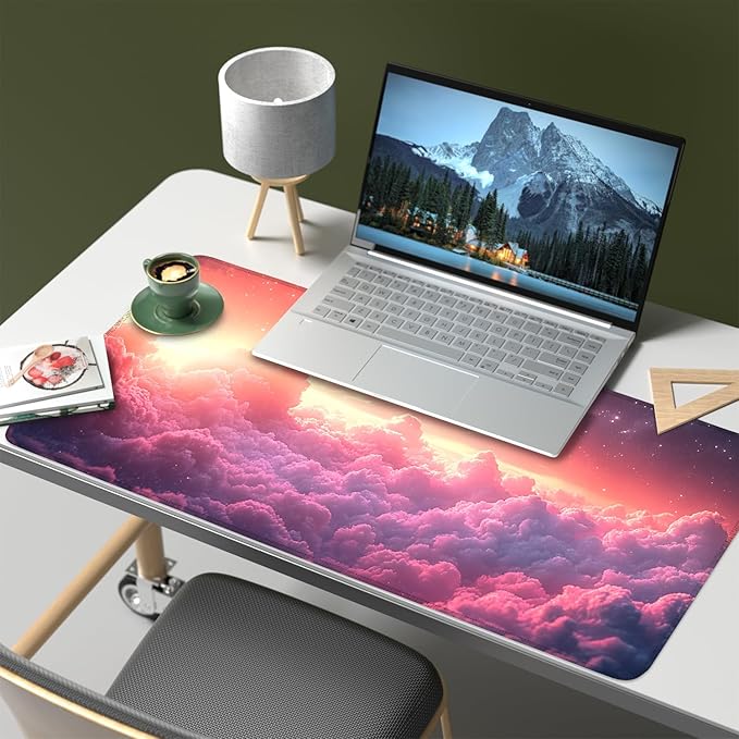 Mouse Pad, Large Anti-Slip with Stitched Edges Desk Mat Desktop Laptop Computer Desk Keyboard Mat,Table Protector Blotter Mat (Cloud, 35.4" x 15.7")