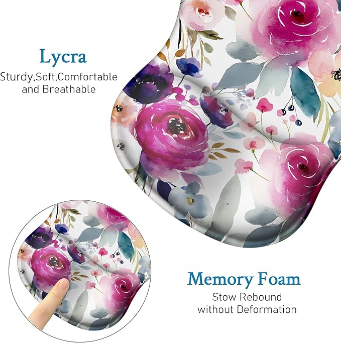 Blusabaca Mouse Pad with Wrist Rest, Floral Flower Ergonomic Mousepad Wrist Support for Desk, Gaming Mousepads for Wireless Mouse Computer Laptop Work Home Desk Accessories Office Supplies Decor
