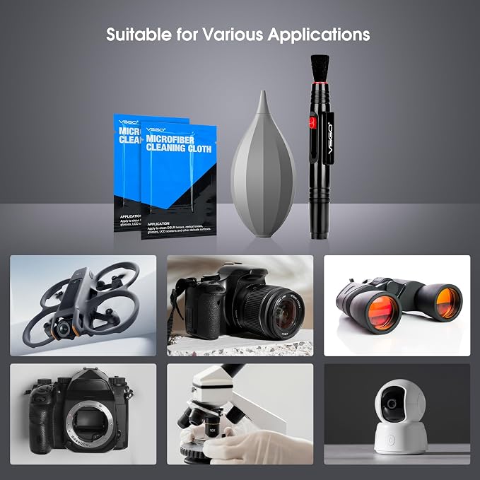 VSGO 4-in-1 Camera Cleaning Kit for Canon, Nikon, Sony DSLR Cameras, Air Blower, Lens Brush Pen, Microfiber Cloths (VS-A13E) - Image 8