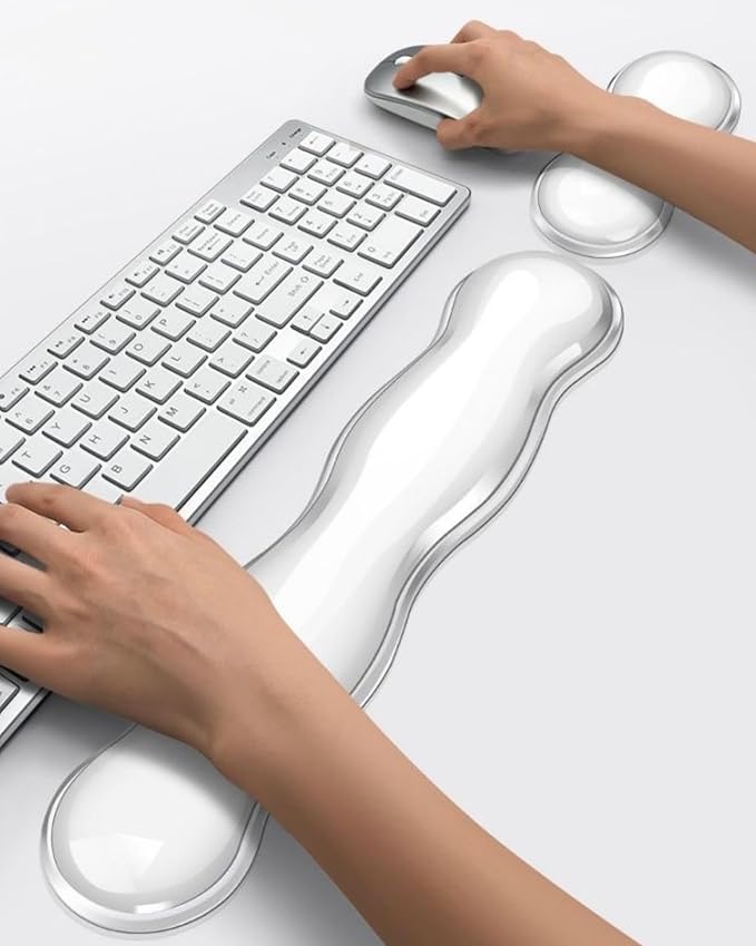 Mouse Pad with Wrist Rest, Soft Cloud Gel Keyboard Mouse Pad Set with Hand Wrist Support, Cute Non Slip Office Desk Accessories for Comfort/Pain Relief/PC Gaming/Computer/Laptop, (Clear Wave)