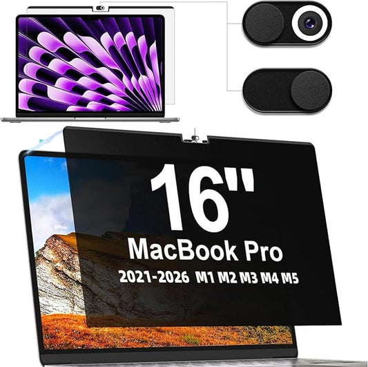 IPROKKO Magnetic Privacy Screen for MacBook Pro 16 Inch (2021-2026, M1, M2, M3, M4, M5, Pro, Max), Removable Anti Blue Light Glare Private Spy Filter Screen Cover Compatible with 16.2" Mac Laptop [2-in-1 Privacy Kit]