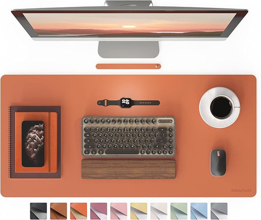 RENMTURE PU Mouse Pad, Faux Leather Large Desk Pad, Home Work Office Accessories, Non-Slip Desk Mat, Waterproof Gaming Pad Desk Blotter (36"x17", Orange)