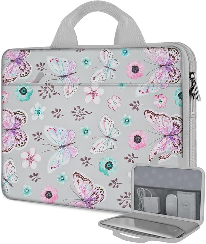 Hseok Laptop Case 13.3-14 inch Sleeve, TSA Computer Handbag Water-Resistant and Shockproof Bag Compatible with MacBook Pro/Neo 14", Mac Air/Pro 13.3" and 13"-14" Notebooks Chromebooks,Butterfly