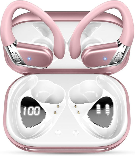 Wireless Earbud, Bluetooth 5.4 Headphones IP7 Waterproof for Sport, 50H Running Wireless Earphones with ENC Noise Cancelling Mic, Deep Bass Over Ear bud with Earhooks for Android, iOS, Workout, Gym