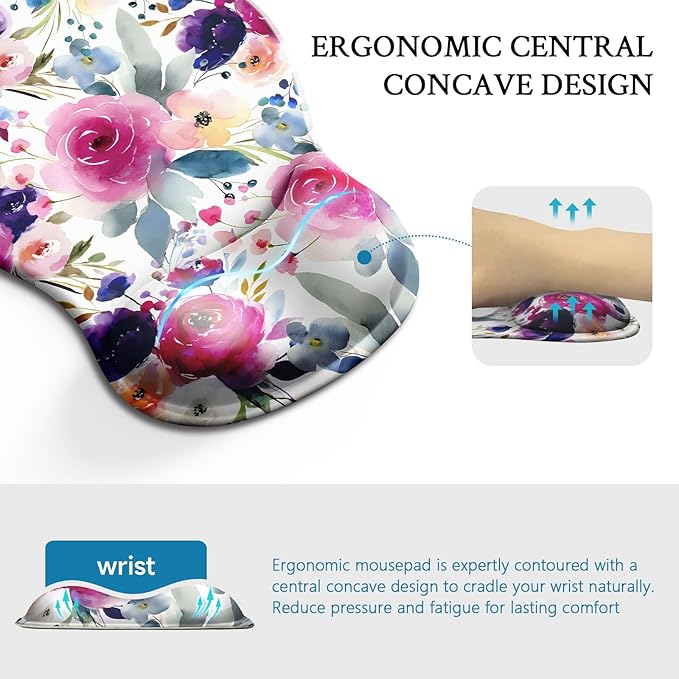 Blusabaca Mouse Pad with Wrist Rest, Floral Flower Ergonomic Mousepad Wrist Support for Desk, Gaming Mousepads for Wireless Mouse Computer Laptop Work Home Desk Accessories Office Supplies Decor